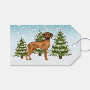 Etiquetas Para Regalos Perro león Rhodesian Ridgeback Bosque invernal nev