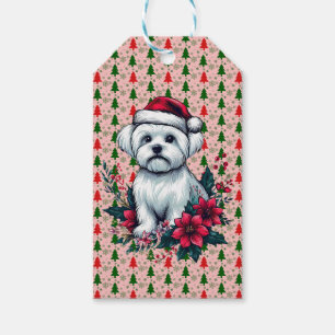 Etiquetas Para Regalos Perro maltés floral festivo con perro de navidad d