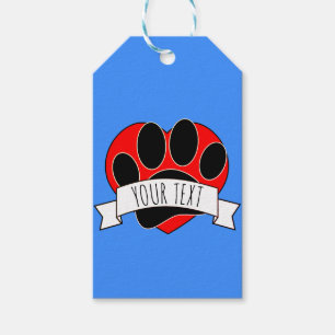 Etiquetas Para Regalos Perro Paw Imprimir Pancarta del Corazón Rojo