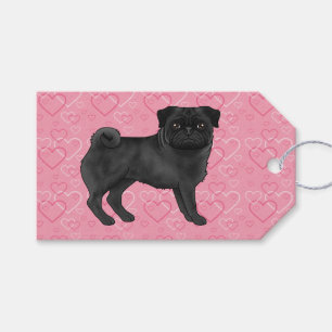 Etiquetas Para Regalos Perro Pug Negro de Dibujos Animados Trapos Corazón