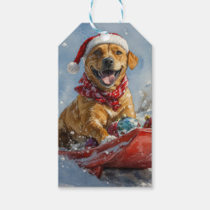 Etiquetas Para Regalos Perro Rhodesian Ridgeback en Trineo de Navidad