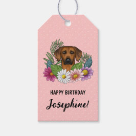 Etiquetas Para Regalos Perro Rhodesian Ridgeback Y Flores Cumpleaños Rosa