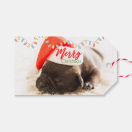 Etiquetas Para Regalos Perro títere en un Navidad de Santa Hat