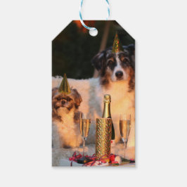 Etiquetas Para Regalos Perros celebrando Año Nuevo
