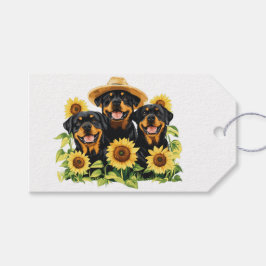Etiquetas Para Regalos Perros Rottweiler Rodeados De Girasoles