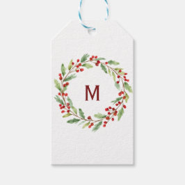 Etiquetas Para Regalos Personalised Christmas Monogram Red-Berry Wreath