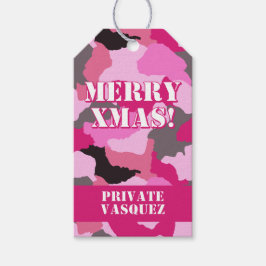 Etiquetas Para Regalos Personalizado de camuflaje rosa Merry Xtmas