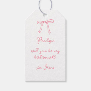 Etiquetas Para Regalos Personalizado de moda Coquette Rosa Bow Bridesmaid