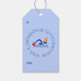 Etiquetas Para Regalos Personalizado de natación de cumpleaños texto azul