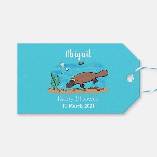 Etiquetas Para Regalos Personalizado de natación de Platypus Cute (Frente (Horizontal))