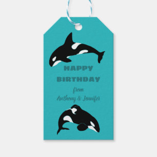 Etiquetas Para Regalos Personalizado de orcas asesinas ballenas azul Verd