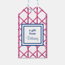 Etiquetas Para Regalos Personalizado de patrón de Bamboo de la Marina Ros