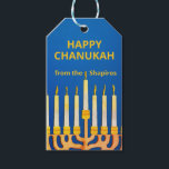 Etiquetas Para Regalos Personalizado Feliz Chanukah Menorah<br><div class="desc">Etiquetas de regalo Happy Chanukah Menorah Personalizado. Cambiar nombre antes de realizar el pedido. También puede personalizar el mensaje en la parte posterior.</div>
