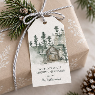Etiquetas Para Regalos Personalizado Feliz Navidad Cabaña Rústica del Bos