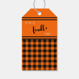 Etiquetas Para Regalos Personalizado Naranja Vintage Búfalo Check Plaid H