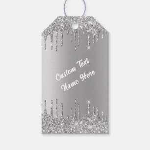Etiquetas Para Regalos Personalizado Nombre de texto Purpurina Plata Etiq
