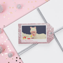 Etiquetas Para Regalos Personalizado Pink Sparkly Baby Photo
