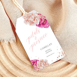 Etiquetas Para Regalos Pétalos y Prosecco Letra Floral Rosa Brillante