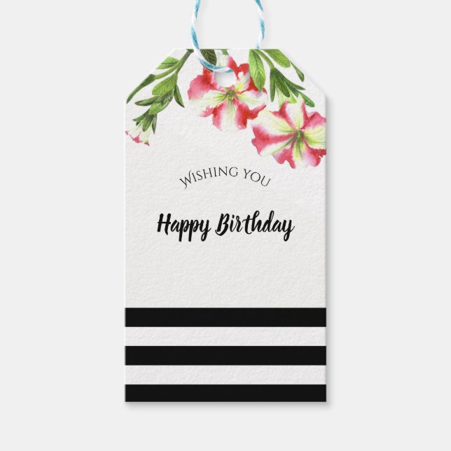 Etiquetas Para Regalos Peticiones florales de cumpleaños en acuarela rosa (Anverso)