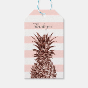 Etiquetas Para Regalos Piña color de rosa bonita elegante del oro y raya