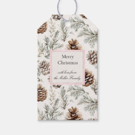 Etiquetas Para Regalos Piñas de Navidad de Crema Verde