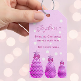 Etiquetas Para Regalos Piñas de Navidad Rosadas Personalizadas 