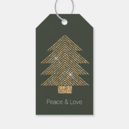 Etiquetas Para Regalos Pine Green Gold Glitzy Purpurina Árbol de Navidad