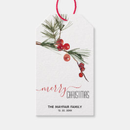 Etiquetas Para Regalos Pine Sprig Red Berries Feliz Navidad Editable