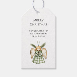 Etiquetas Para Regalos Pine Tree Green Plaid Christmas Angel