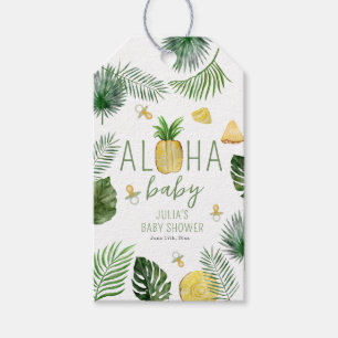 Etiquetas Para Regalos Pineapples y Pacificadores Aloha Baby Shower Green