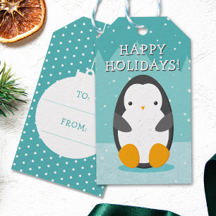 Etiquetas Para Regalos Pingüino lindo en Navidades Personalizados helados