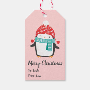 Etiquetas Para Regalos Pingüino navidad lindo en rosa claro