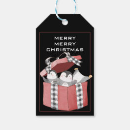 Etiquetas Para Regalos Pingüinos Cubiertos En Caja De Regalo De Navidades