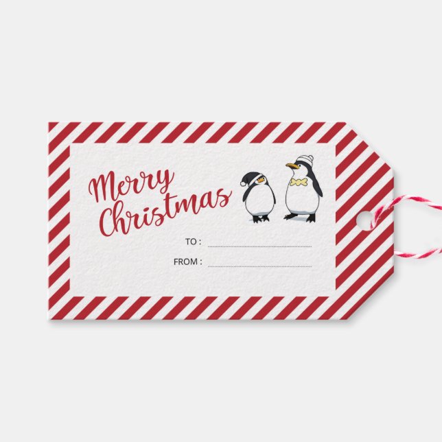 Etiquetas Para Regalos Pingüinos Navidades personalizados (Frente (Horizontal))