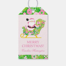 Pink and Green Preppy Palm Beach Santa Claus