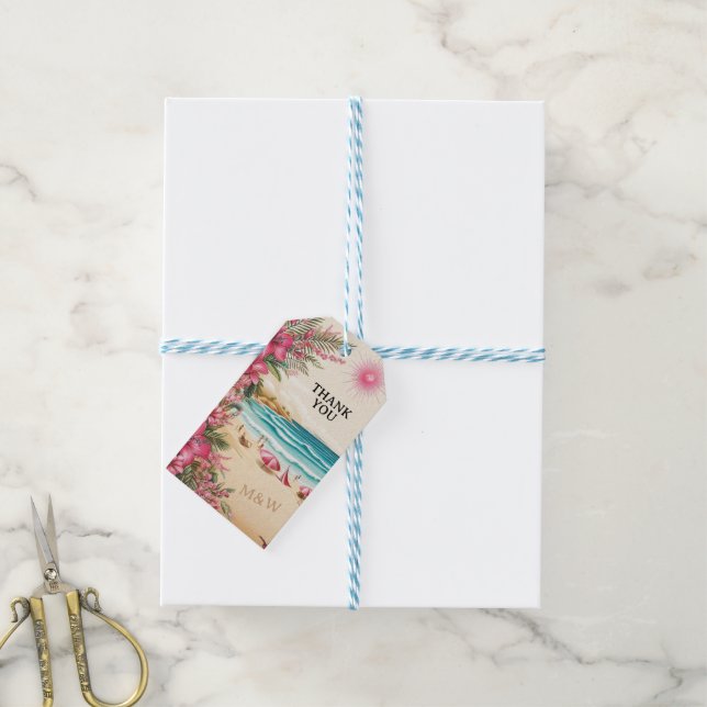 Etiquetas Para Regalos Pink Beach Wedding (Con cuerda)