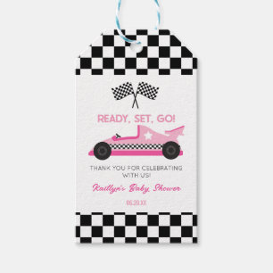 Etiquetas Para Regalos Pink Black Race Car Ready Go Baby Shower