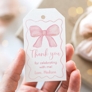 Etiquetas Para Regalos Pink Bow First Birday Gracias