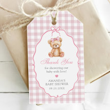 Pink Bow Gingham Teddy Bear Baby Shower