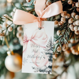 Etiquetas Para Regalos Pink Bow Pine Trees Winter Onederland 1er cumpleañ