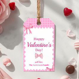 Etiquetas Para Regalos Pink Checkered Valentine Gift Tag Bow & Ribbon