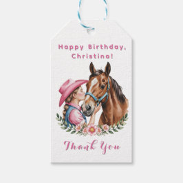 Etiquetas Para Regalos Pink Cowgirl Kissing a Horse Birthday Party Thanks