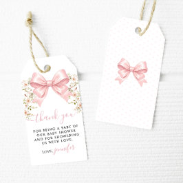 Etiquetas Para Regalos Pink Floral Bow Baby Girl Shower Thank You