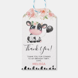 Etiquetas Para Regalos Pink Floral Cow Imprimir Cumpleaños Gracias Etique