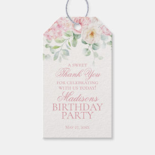 Etiquetas Para Regalos Pink Floral Hydrangea Favor del Cumpleaños Botánic