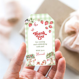 Etiquetas Para Regalos Pink Gingham Berry First Strawberry 1st Birthday