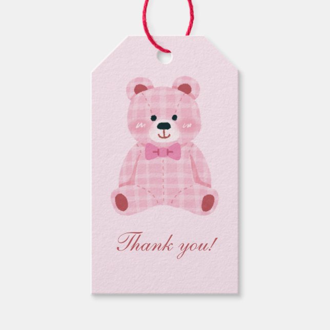 Etiquetas Para Regalos Pink Gingham Teddy (Anverso)