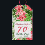 Etiquetas Para Regalos Pink Hibiscus 70th Birthday Party Gift Tag<br><div class="desc">Diseño clásico y elegante de patrones impecables hechos de flores rosadas de Hibiscus y hojas sobre fondo pálido con 4 etiquetas cuadradas para sus textos. Personalizable 70.ª etiqueta de regalo de cumpleaños. Puede cambiar fácilmente el texto (fuente, color, tamaño y posición), cambiar la transparencia de las etiquetas (copiar o borrar...</div>