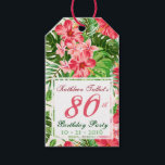 Etiquetas Para Regalos Pink Hibiscus 80th Birthday Party Gift Tag<br><div class="desc">Diseño clásico y elegante de patrones impecables hechos de flores rosadas de Hibiscus y hojas sobre fondo pálido con 4 etiquetas cuadradas para sus textos. Personalizable 80.ª etiqueta de regalo de cumpleaños. Puede cambiar fácilmente el texto (fuente, color, tamaño y posición), cambiar la transparencia de las etiquetas (copiar o borrar...</div>