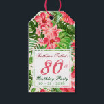 Etiquetas Para Regalos Pink Hibiscus 80th Birthday Party Gift Tag<br><div class="desc">Diseño clásico y elegante de patrones impecables hechos de flores rosadas de Hibiscus y hojas sobre fondo pálido con 4 etiquetas cuadradas para sus textos. Personalizable 80.ª etiqueta de regalo de cumpleaños. Puede cambiar fácilmente el texto (fuente, color, tamaño y posición), cambiar la transparencia de las etiquetas (copiar o borrar...</div>